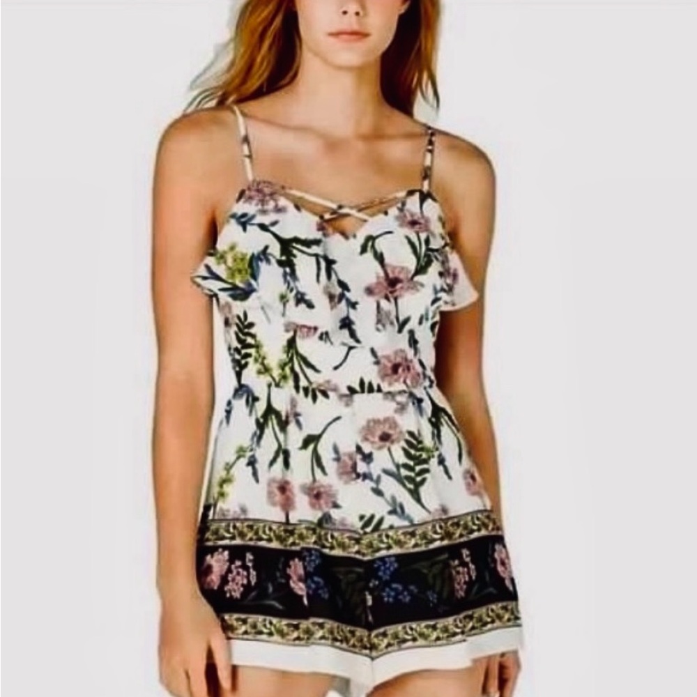 Trixxi Pink and Green Ruffled Tie Front Camisole